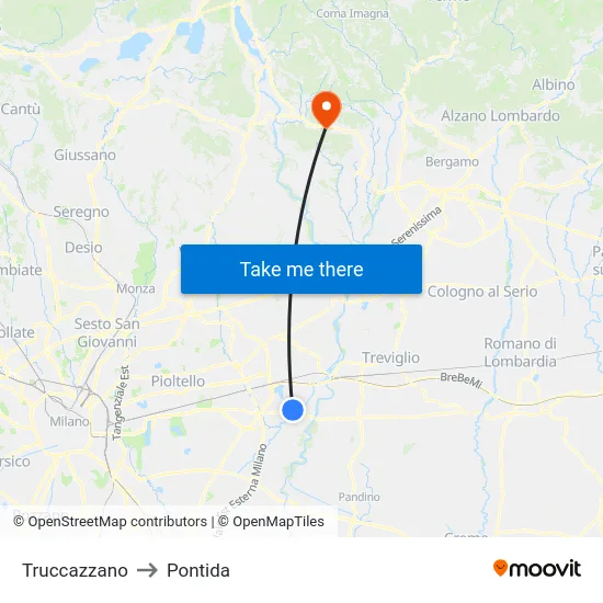 Truccazzano to Pontida map