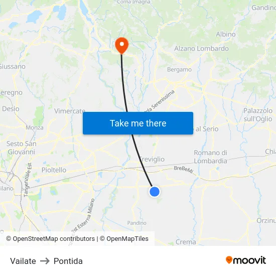 Vailate to Pontida map