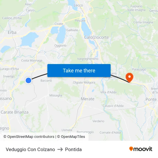 Veduggio Con Colzano to Pontida map