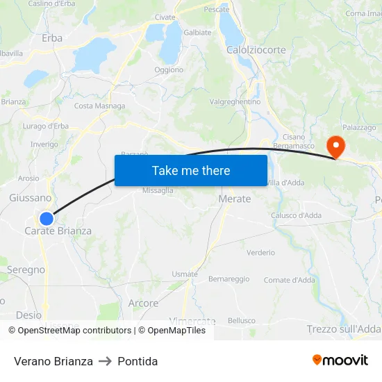 Verano Brianza to Pontida map