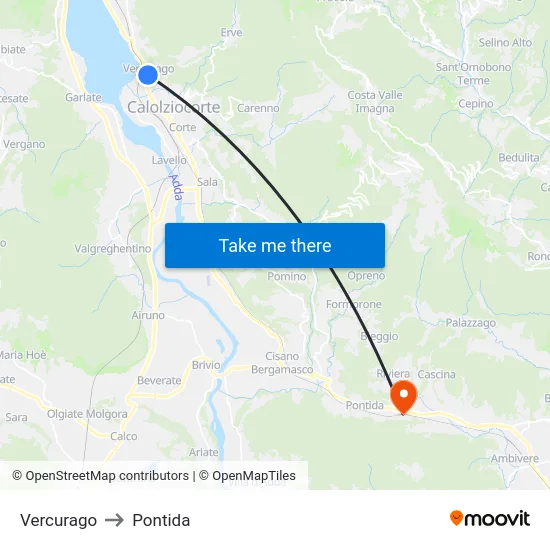 Vercurago to Pontida map