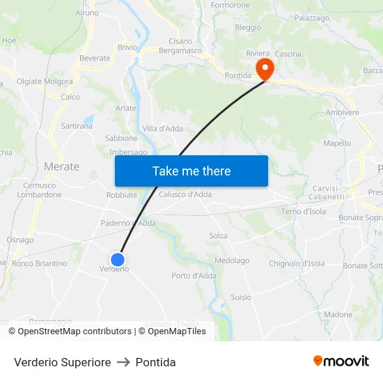 Verderio Superiore to Pontida map