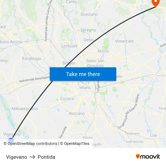 Vigevano to Pontida map