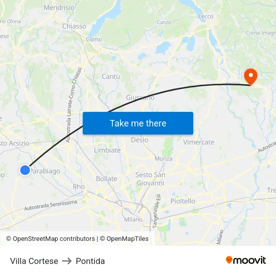 Villa Cortese to Pontida map