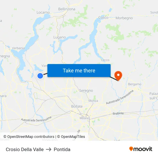 Crosio Della Valle to Pontida map