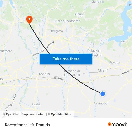 Roccafranca to Pontida map