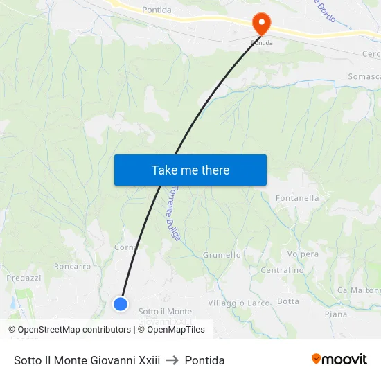 Sotto Il Monte Giovanni Xxiii to Pontida map