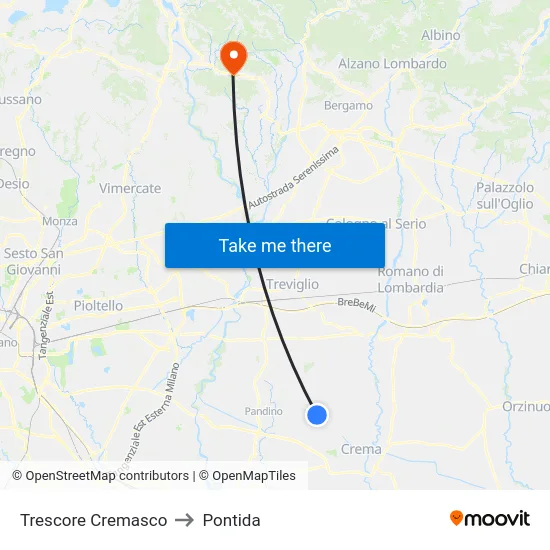 Trescore Cremasco to Pontida map