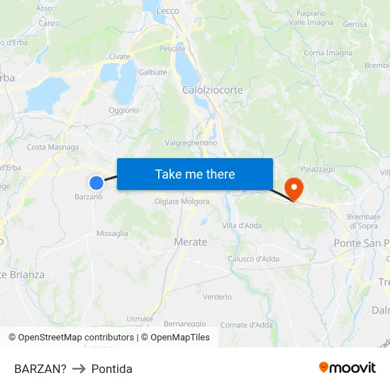 Barzan to Pontida map