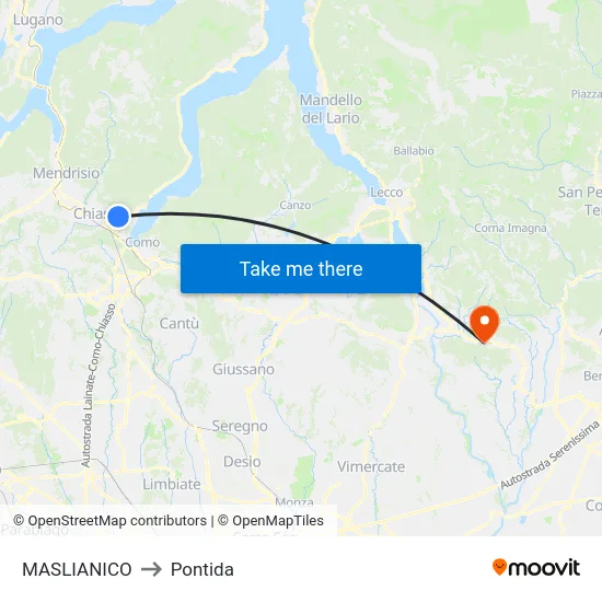 Maslianico to Pontida map