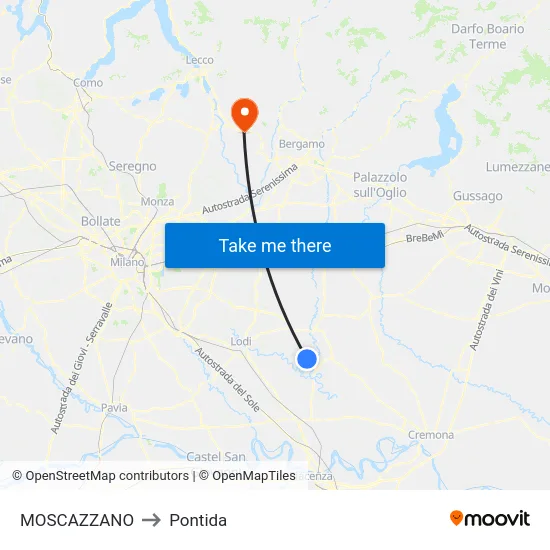 Moscazzano to Pontida map