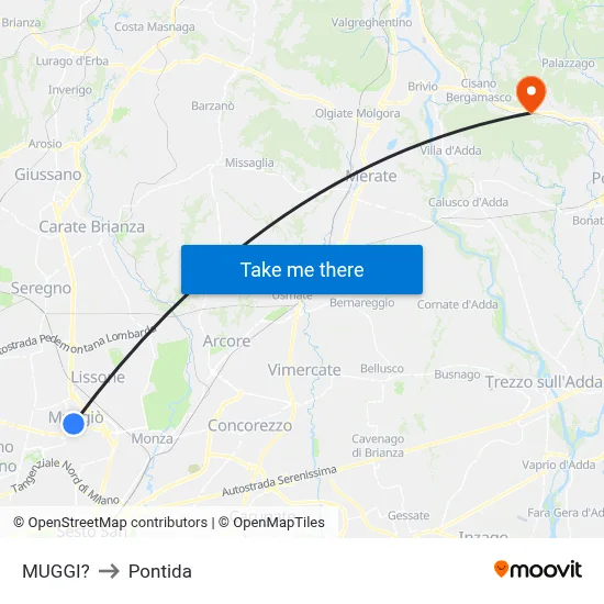 Muggiò to Pontida map