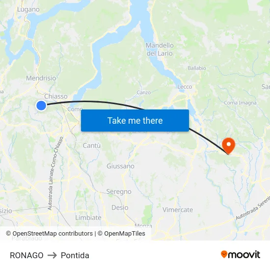 Ronago to Pontida map