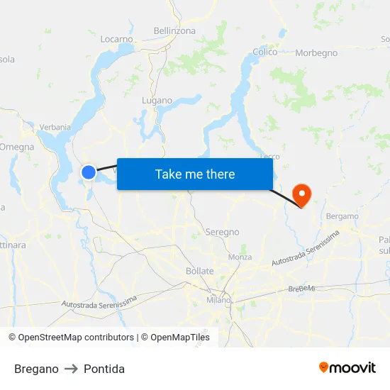 Bregano to Pontida map