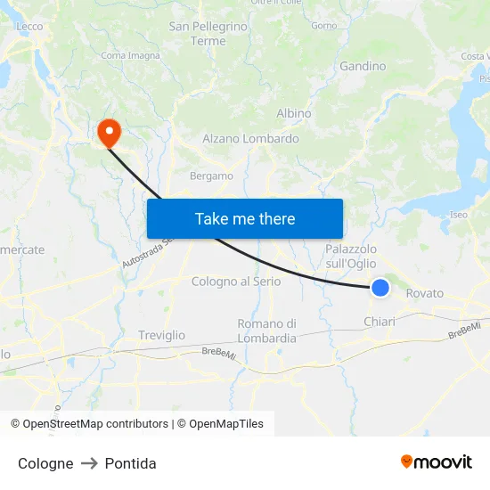Cologne to Pontida map