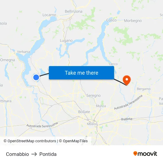Comabbio to Pontida map