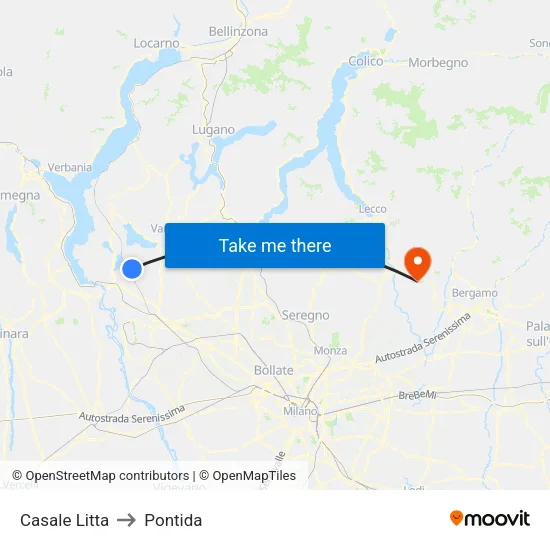 Casale Litta to Pontida map