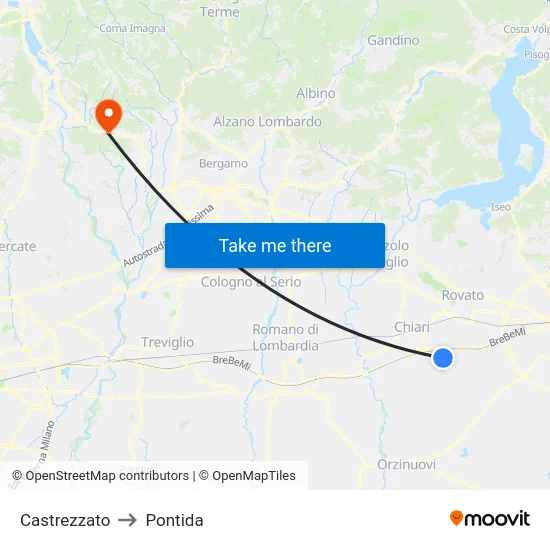 Castrezzato to Pontida map