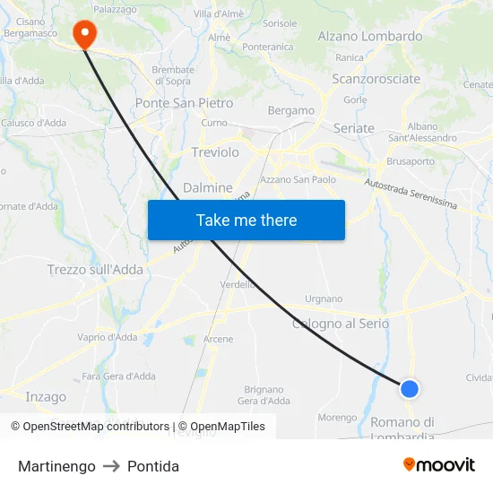 Martinengo to Pontida map