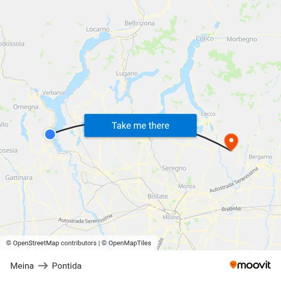 Meina to Pontida map