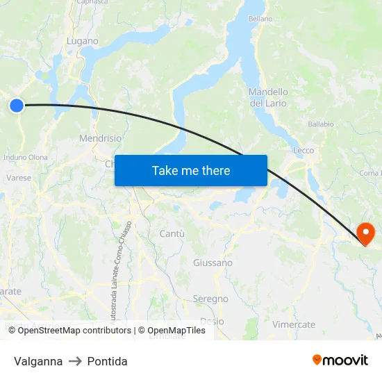 Valganna to Pontida map