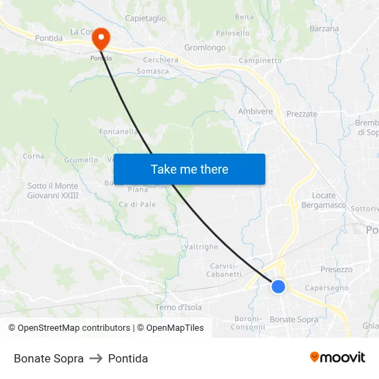 Bonate Sopra to Pontida map