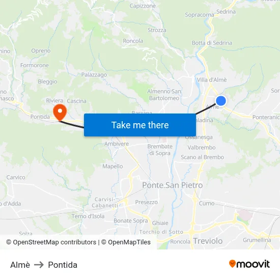 Almè to Pontida map