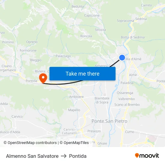 Almenno San Salvatore to Pontida map