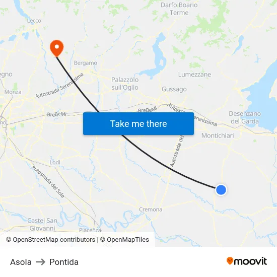 Asola to Pontida map