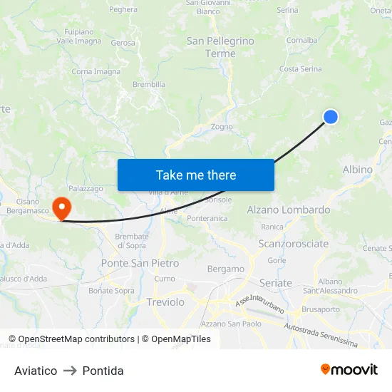 Aviatico to Pontida map