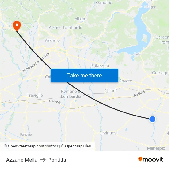 Azzano Mella to Pontida map