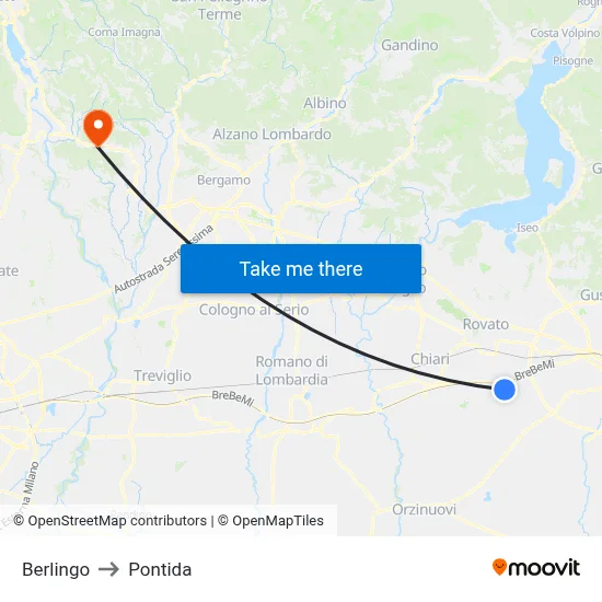 Berlingo to Pontida map
