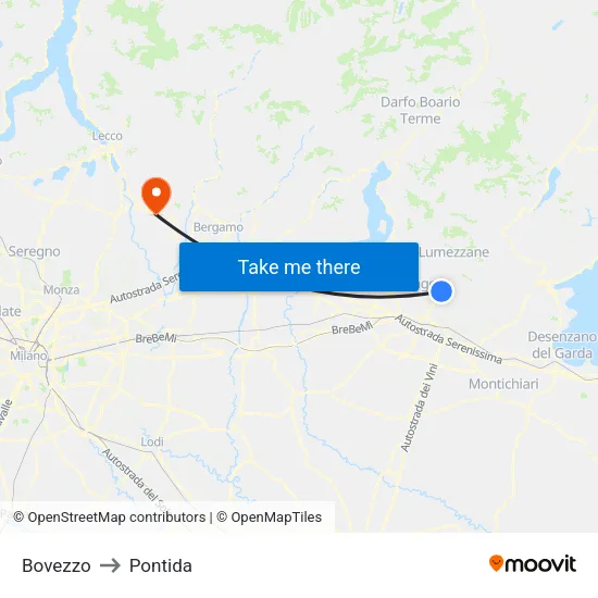 Bovezzo to Pontida map