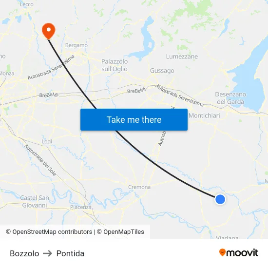 Bozzolo to Pontida map