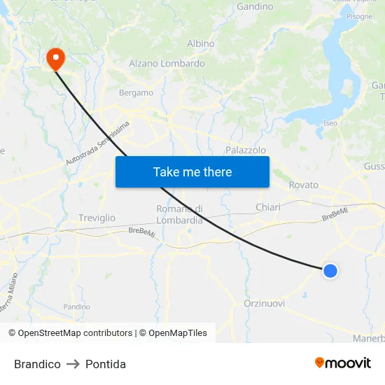 Brandico to Pontida map