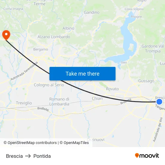 Brescia to Pontida map