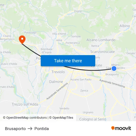 Brusaporto to Pontida map