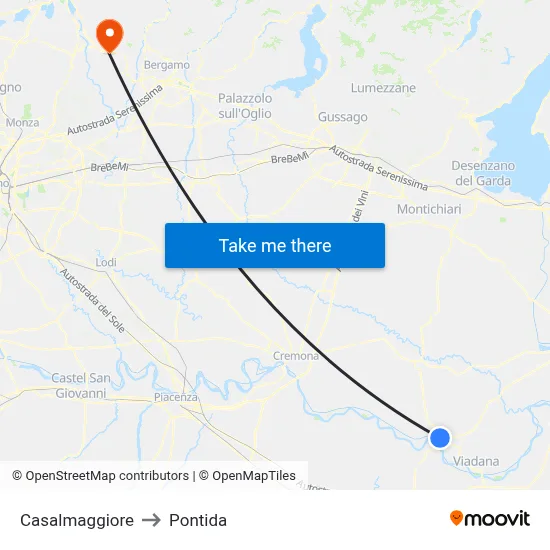 Casalmaggiore to Pontida map