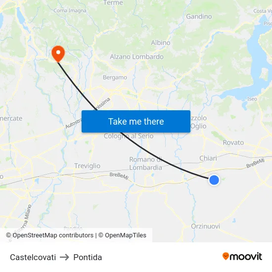 Castelcovati to Pontida map