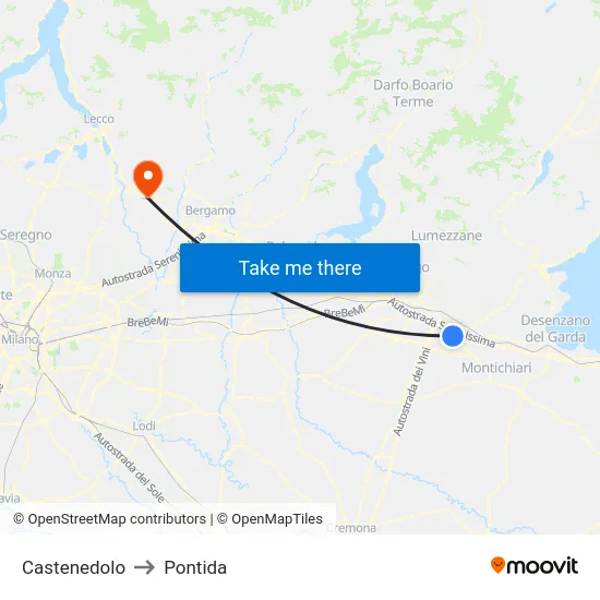 Castenedolo to Pontida map