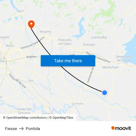 Fiesse to Pontida map