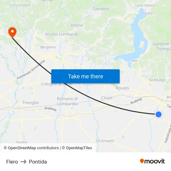 Flero to Pontida map