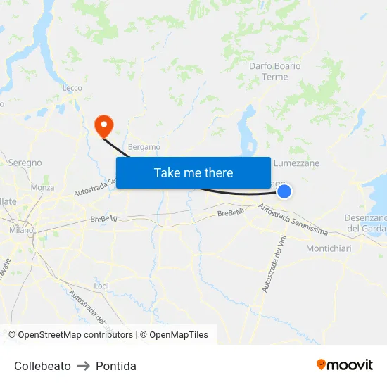 Collebeato to Pontida map