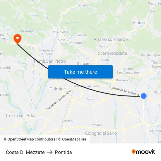 Costa di Mezzate to Pontida map