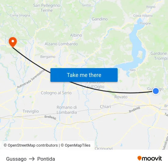 Gussago to Pontida map