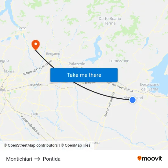 Montichiari to Pontida map