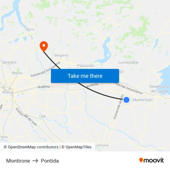 Montirone to Pontida map