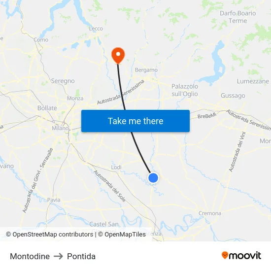 Montodine to Pontida map