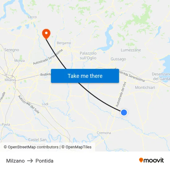 Milzano to Pontida map