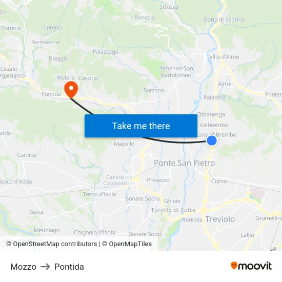 Mozzo to Pontida map
